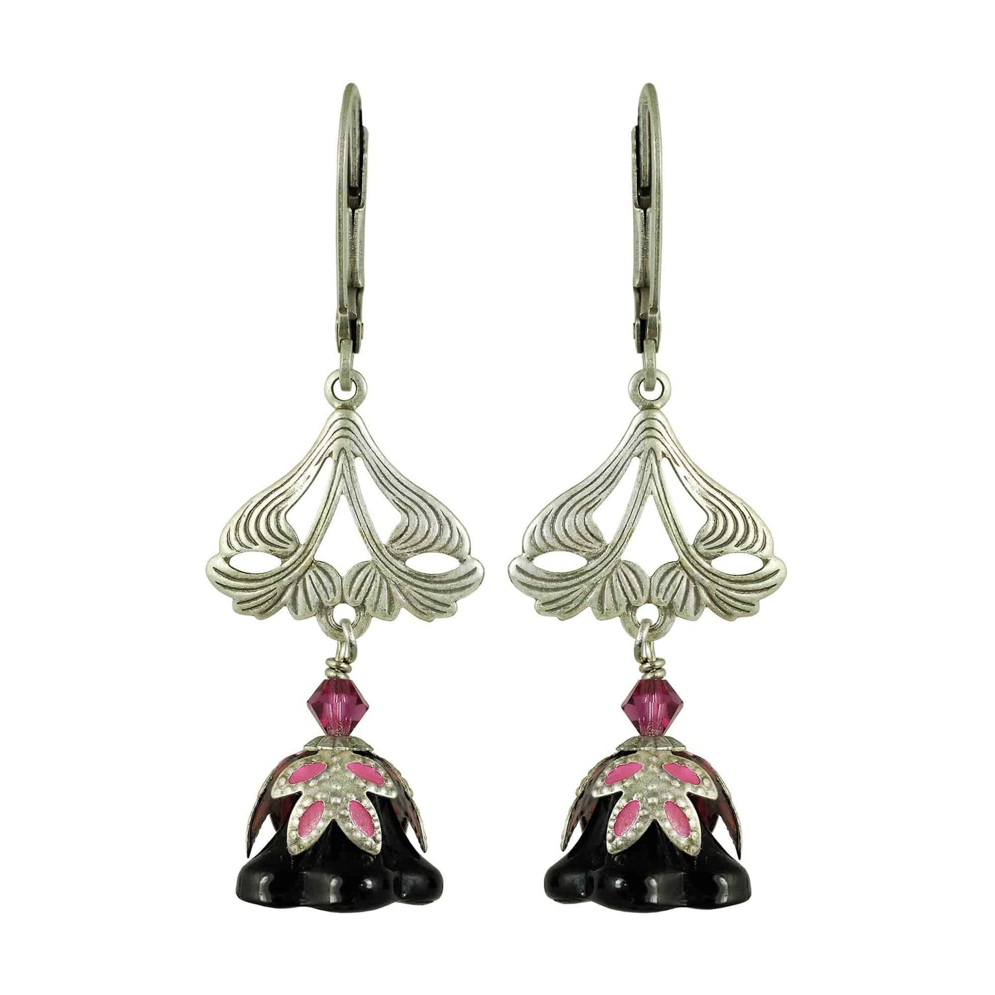 NoMonet - Fairyland: Love Light Classic Hand Painted Floral Earrings: Gold Jade And Black - PMA Store at the Portland Museum of Art, Maine