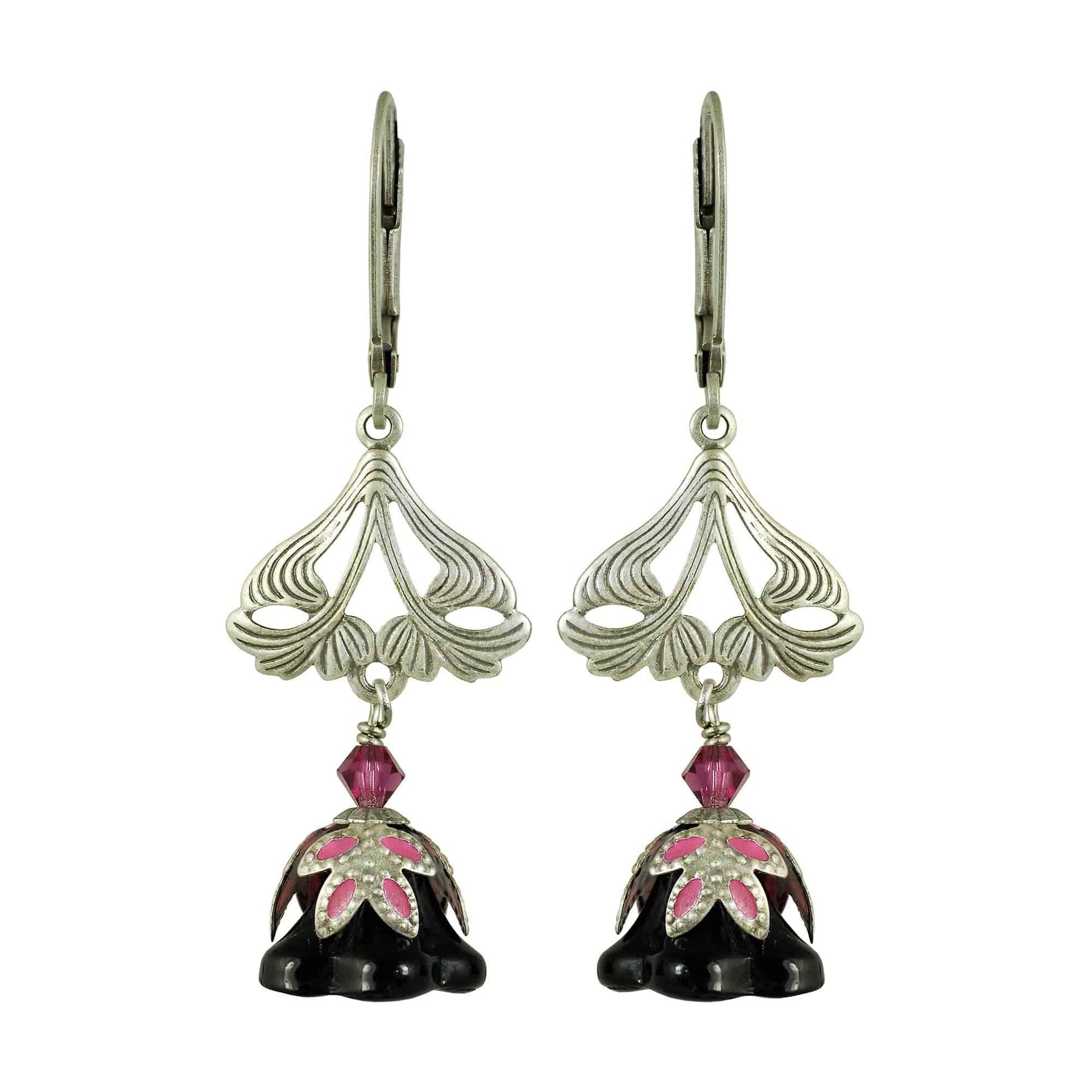 NoMonet - Fairyland: Love Light Classic Hand Painted Floral Earrings: Gold Jade And Black - PMA Store at the Portland Museum of Art, Maine