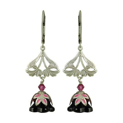NoMonet - Fairyland: Love Light Classic Hand Painted Floral Earrings: Gold Jade And Black - PMA Store at the Portland Museum of Art, Maine