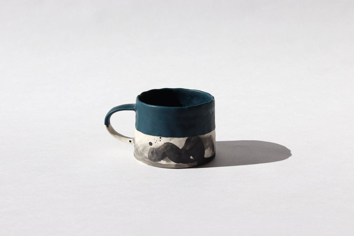 Elizabeth Benotti Ceramics - Pinched Splatter Mug: Deep ocean - PMA Store at the Portland Museum of Art, Maine