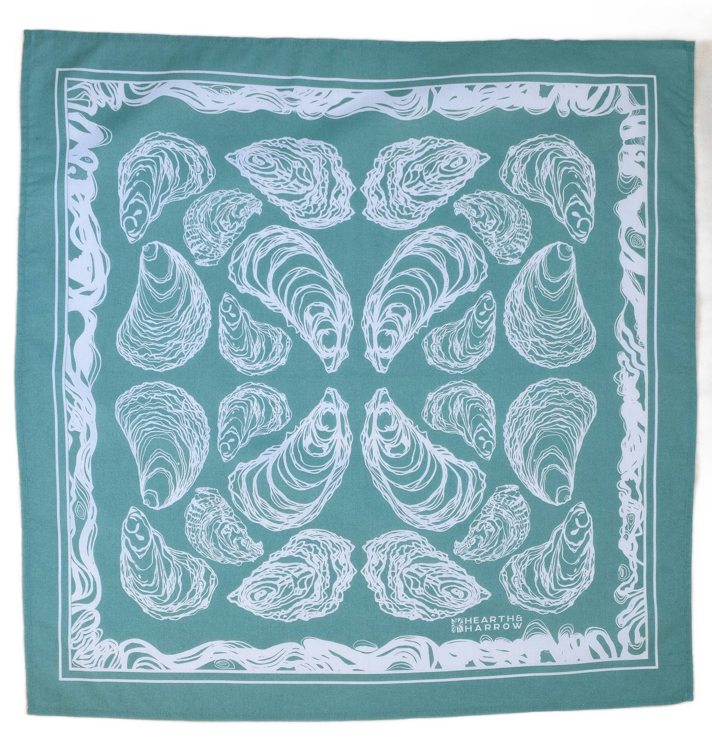 Hearth and Harrow - Oyster Bandana - 100% Cotton - Hand Printed - Green Teal - PMA Store at the Portland Museum of Art, Maine