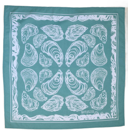 Hearth and Harrow - Oyster Bandana - 100% Cotton - Hand Printed - Green Teal - PMA Store at the Portland Museum of Art, Maine