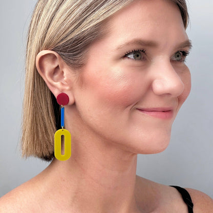 Combinist Goods - Oval Drop Earrings: Blue | Mango | Pink