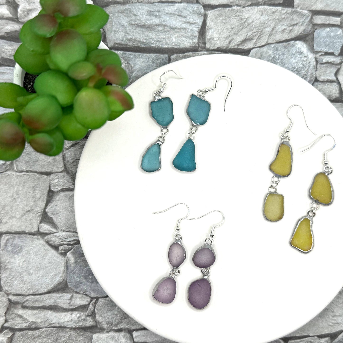 Cyn Elizabeth Studios - Drift Duo Sea Glass Earrings: Carded on white cardstock - PMA Store at the Portland Museum of Art, Maine