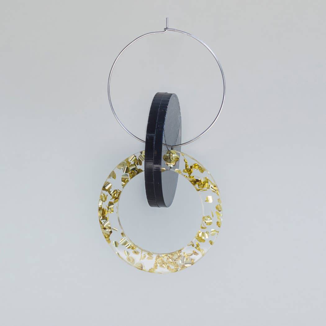 Primario Earrings - Reversible: Gold Mirror and Beige, translucent Olive - PMA Store at the Portland Museum of Art, Maine