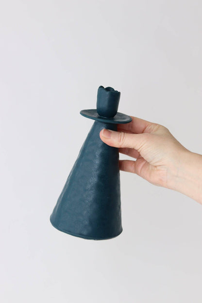 Elizabeth Benotti Ceramics - Everyday Pinched Candlestick Holder: Striped / Short - PMA Store at the Portland Museum of Art, Maine