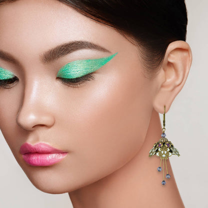 NoMonet - Flower Fairy: Painted Intricate Swirl Earrings w Crystals: Gold/Baby Blue/Plum - PMA Store at the Portland Museum of Art, Maine