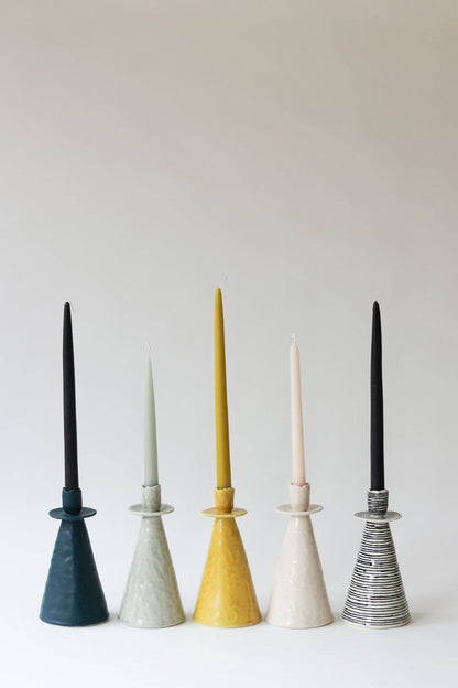 Elizabeth Benotti Ceramics - Everyday Pinched Candlestick Holder: Deep ocean / Tall - PMA Store at the Portland Museum of Art, Maine