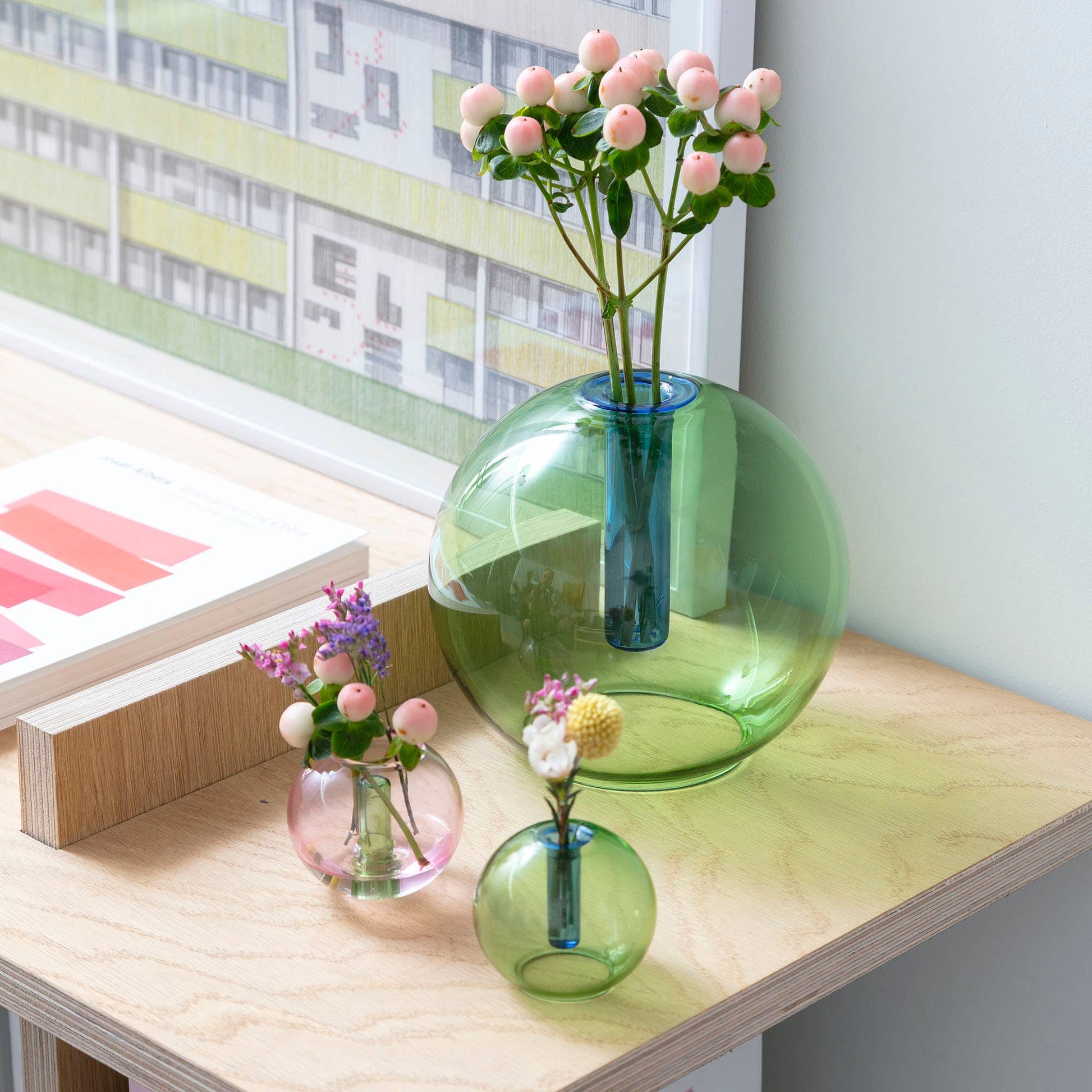 Block Design - Medium Bubble Glass Vase: Green and Blue - PMA Store at the Portland Museum of Art, Maine