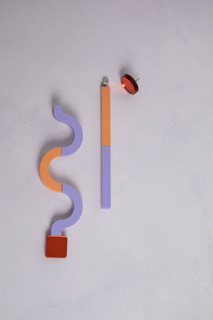 Pamela Coromoto - NEW Memphis Statement Earrings - Bold & unforgettable: Lilac/Salmon
