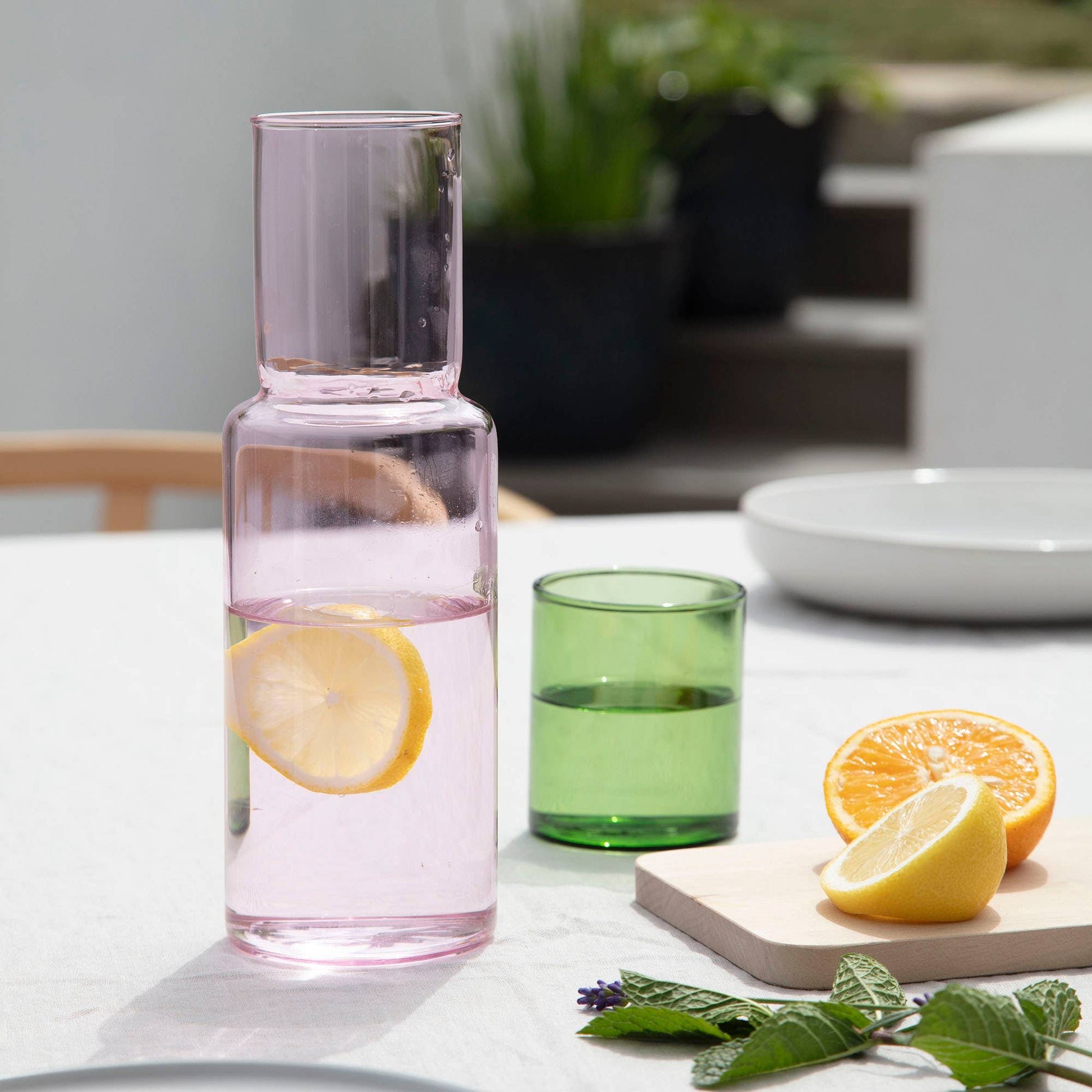 Block Design - Duo Tone Glass Carafe: Pink/Green - PMA Store at the Portland Museum of Art, Maine