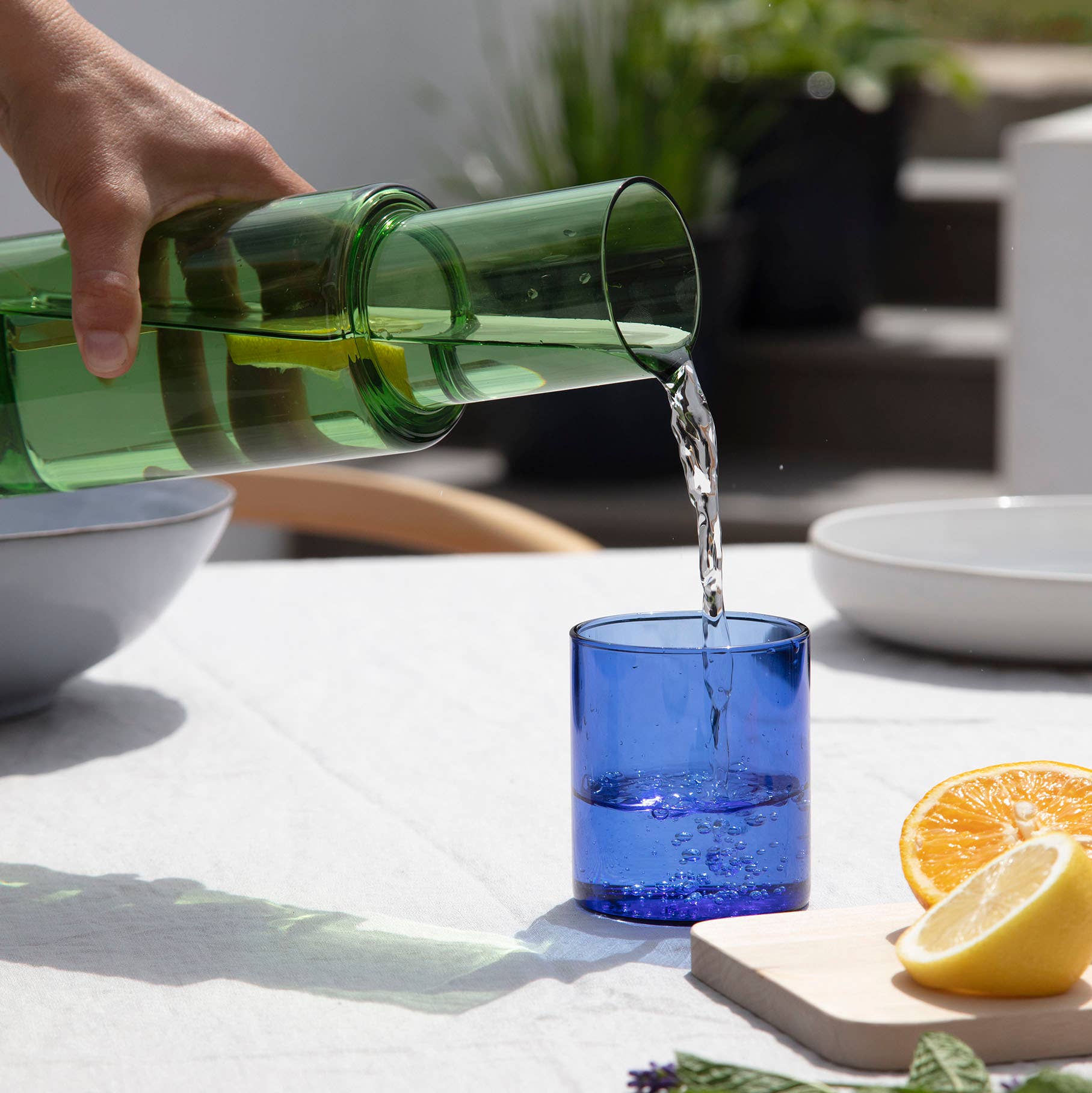 Block Design - Duo Tone Glass Carafe: Amber/Cobalt - PMA Store at the Portland Museum of Art, Maine