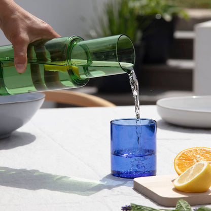 Block Design - Duo Tone Glass Carafe: Amber/Cobalt - PMA Store at the Portland Museum of Art, Maine