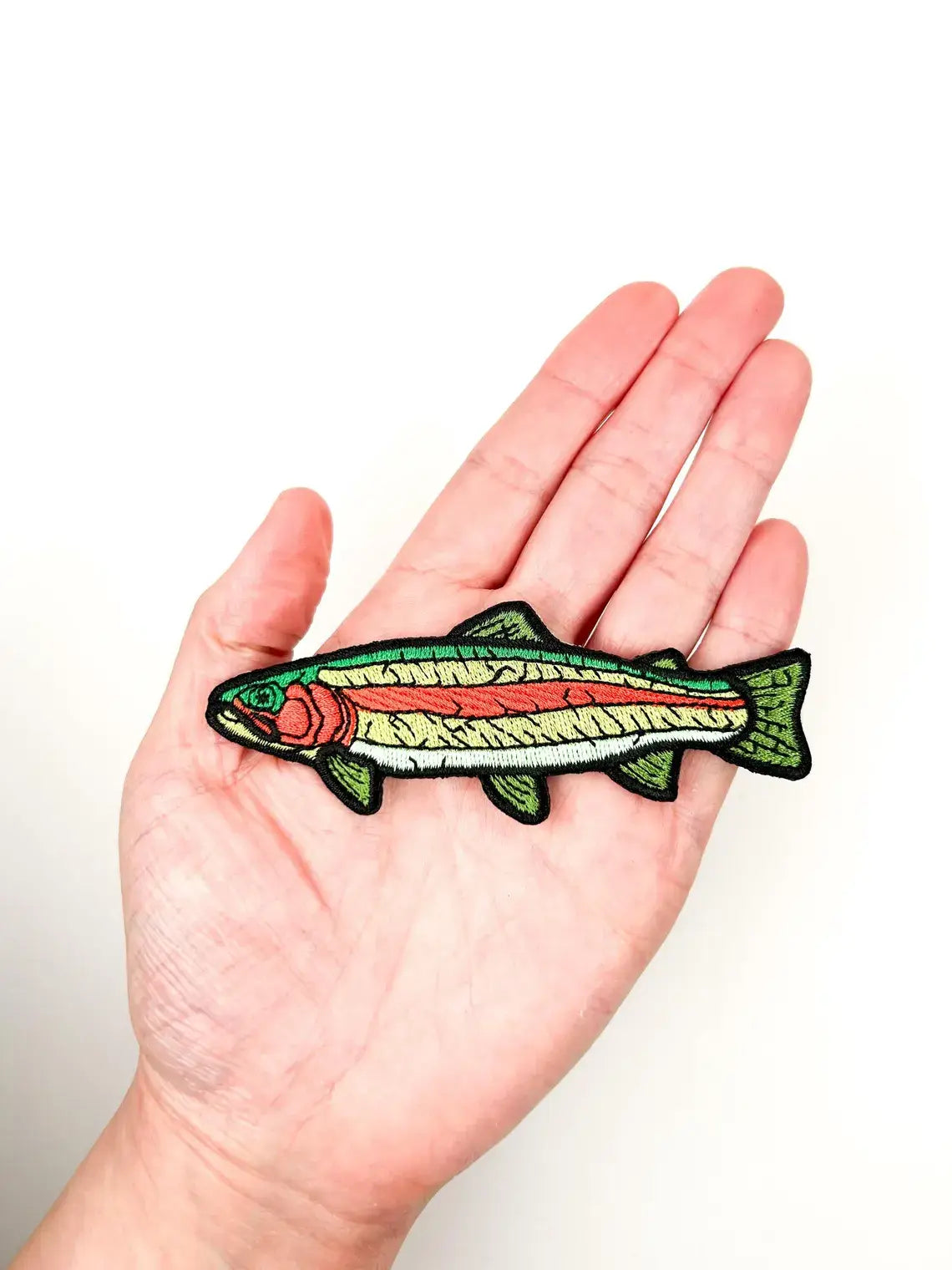 Field Trip Threads - Rainbow Trout Embroidered Iron-On Patch Fly Fishing Tying - PMA Store at the Portland Museum of Art, Maine