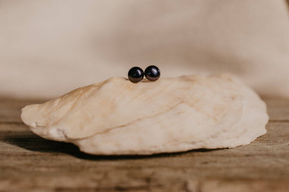 Sea Salt & Silver - Black Pearl Stud Earrings: Large - PMA Store at the Portland Museum of Art, Maine