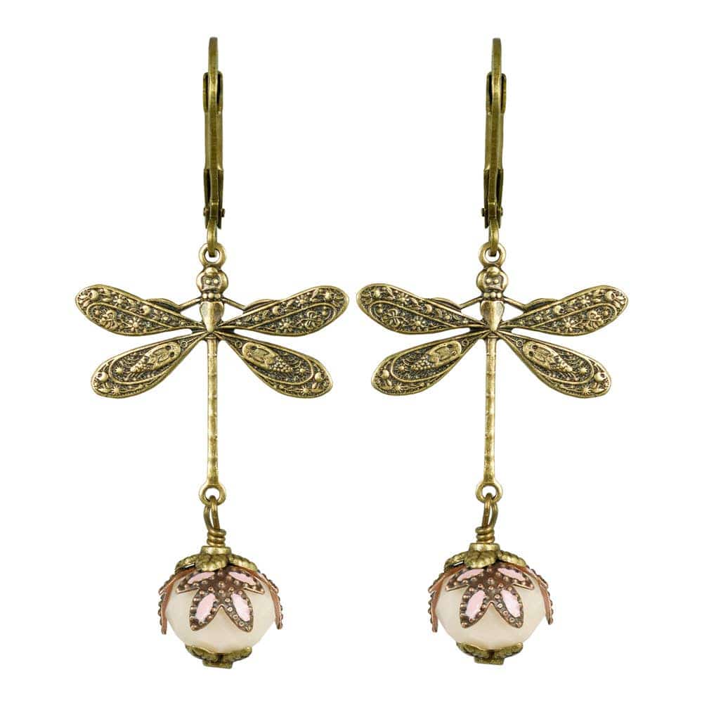 NoMonet - Fairyland: Dragonfly Daze Earrings Artisan Painted Filigree : Gold And Green - PMA Store at the Portland Museum of Art, Maine