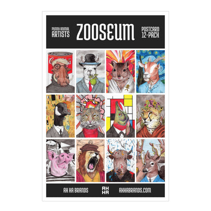 Ah Ha Brands - Zooseum Punny Animal Artist Postcard 12-Pack