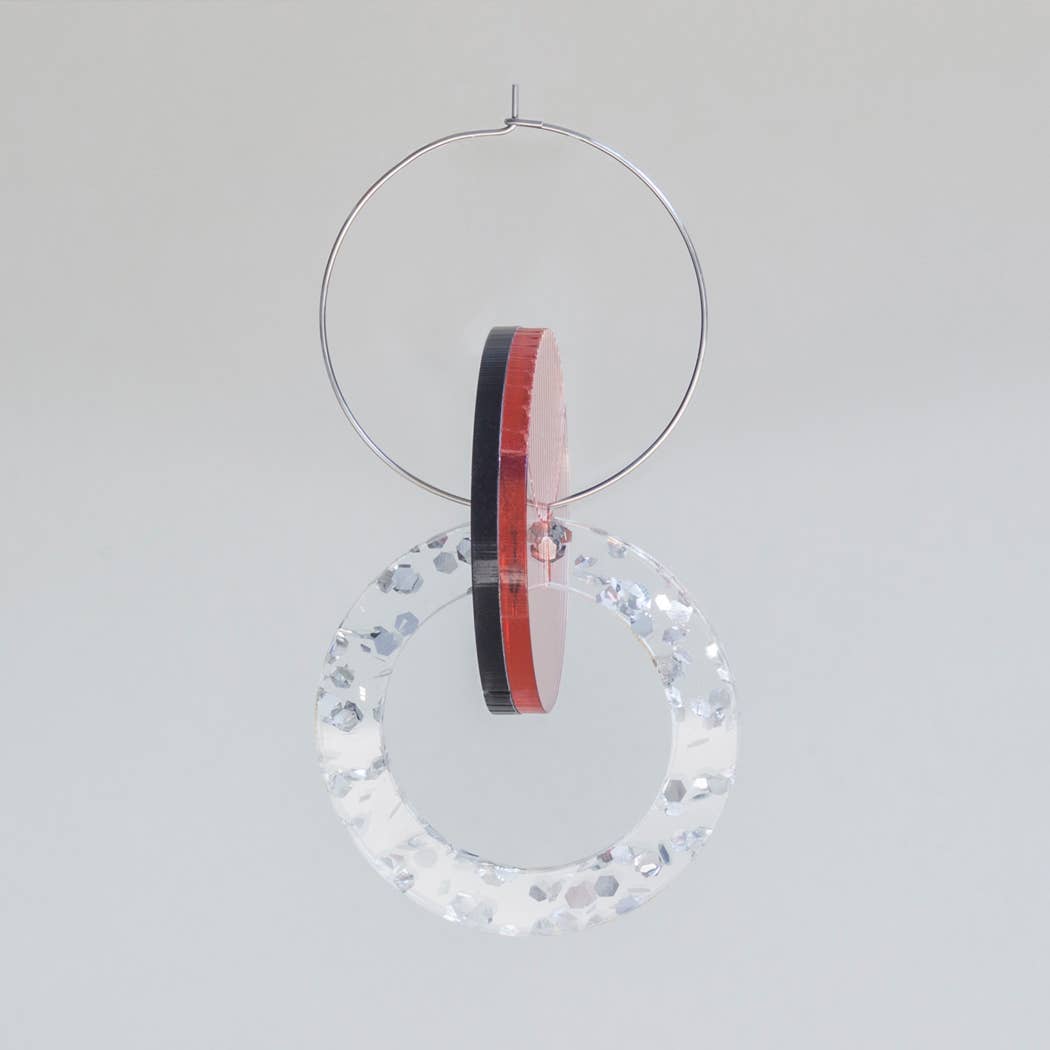 Primario Earrings - Reversible: Gold Mirror and Beige, translucent Olive - PMA Store at the Portland Museum of Art, Maine