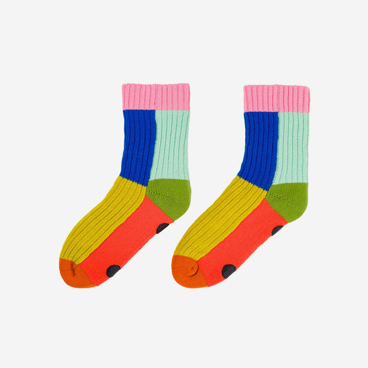 Kaleidoscope Knit House Socks: Olive Cobalt / S/M - W 6-9<br>M 5-7.5 - PMA Store at the Portland Museum of Art, Maine