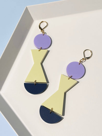Combinist Goods - Abstract Shape Dangle Earrings: Frost Cobalt Blue + Dark Green + Hot Pink / Gold