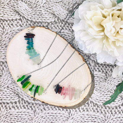 Cyn Elizabeth Studios - The Sea Bar- Sea Glass Statement Necklace: Carded on white cardstock - PMA Store at the Portland Museum of Art, Maine