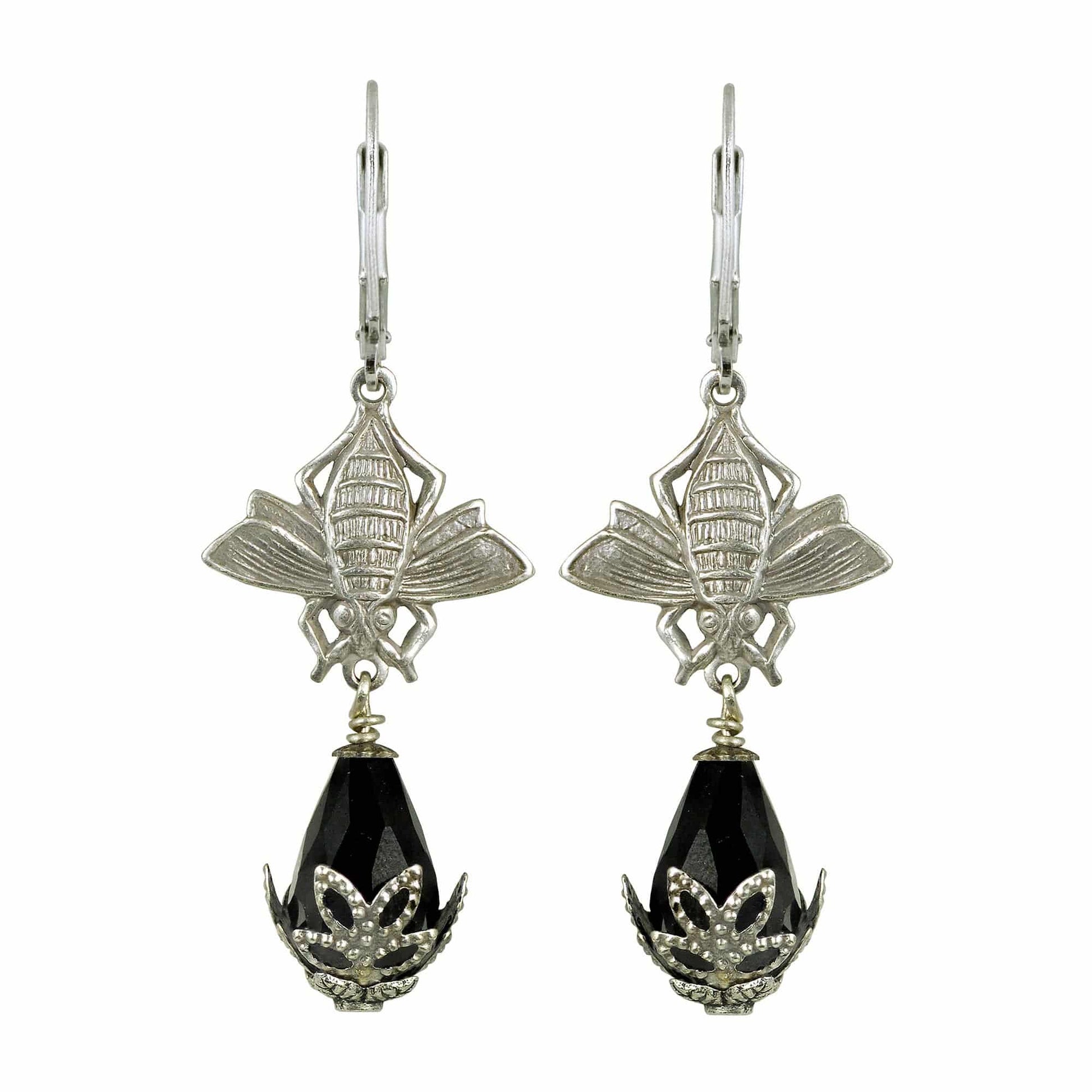 NoMonet - Fairyland: Bee Pollenating a Rosebud Hand Painted Earrings : Gold And Champagne - PMA Store at the Portland Museum of Art, Maine