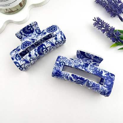 mildstyles - 🏺 Blue & White Porcelain Hair Claw – Cutout Rectangle Clip: A