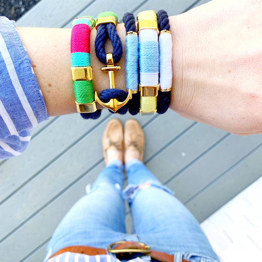 Allison Cole Jewelry - Newbury - Navy/Lime/Turquoise/Pink/Gold - Nautical Bracelet: L - PMA Store at the Portland Museum of Art, Maine