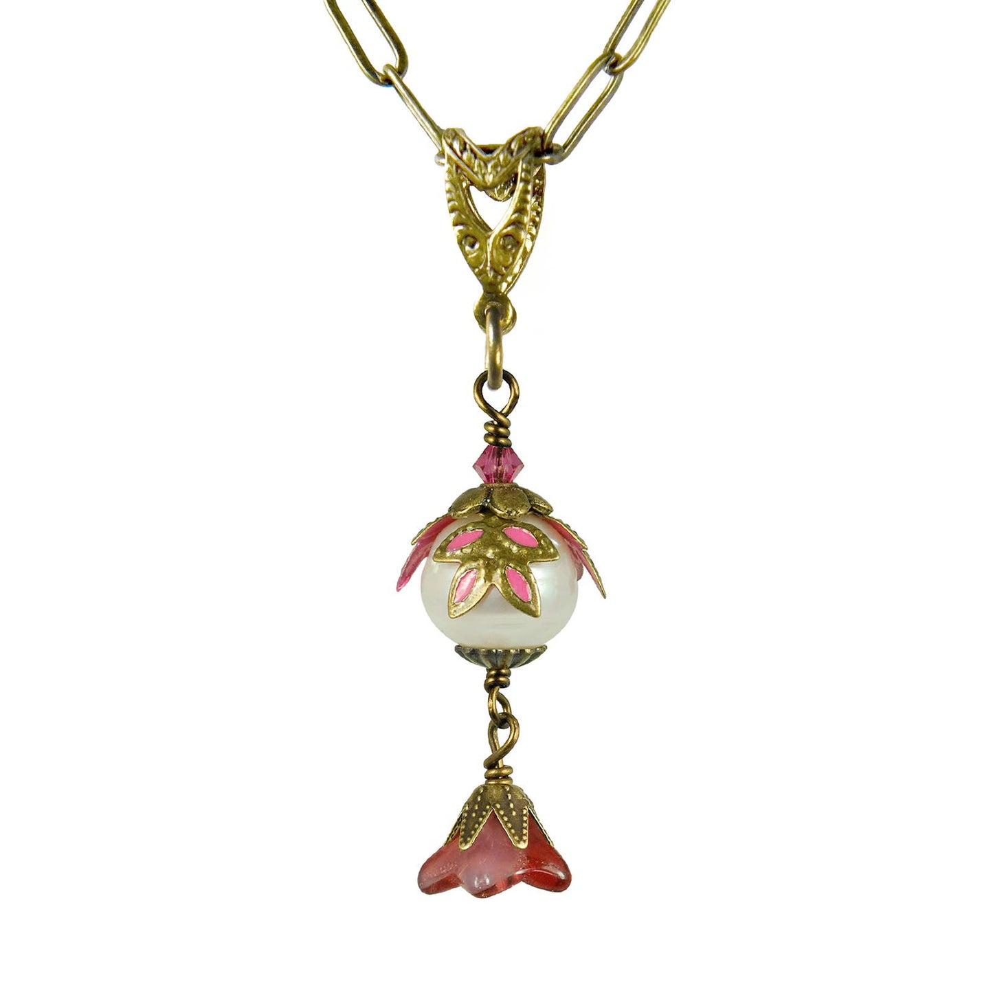 Fairyland: Pearl & Flower Crystal Hand Painted Necklace: Gold and Turquoise - PMA Store at the Portland Museum of Art, Maine