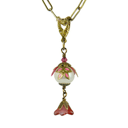 Fairyland: Pearl & Flower Crystal Hand Painted Necklace: Gold and Turquoise - PMA Store at the Portland Museum of Art, Maine