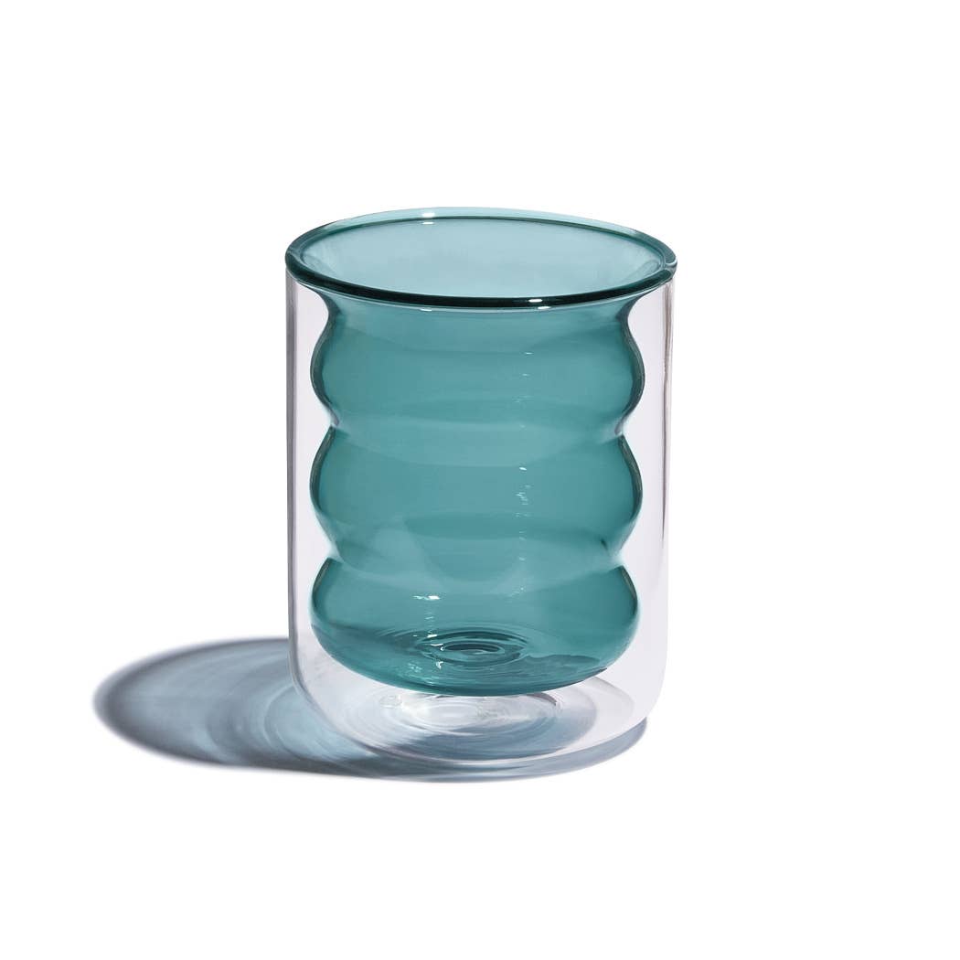 Poketo - Double Wall Groovy Glass - Teal - PMA Store at the Portland Museum of Art, Maine