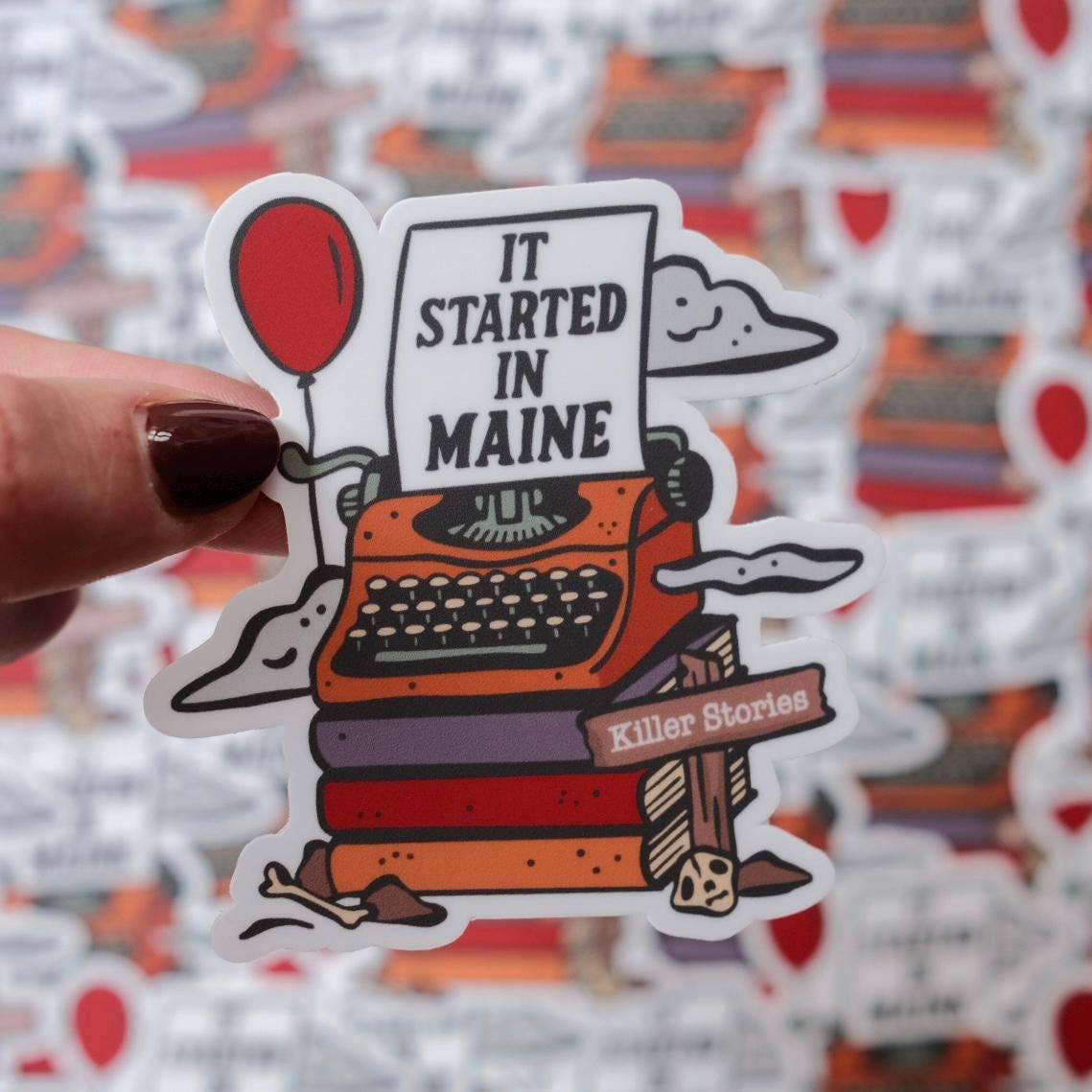 Stuck on Maine - Stephen King Maine Sticker: Typewriter, Red Balloon - PMA Store at the Portland Museum of Art, Maine