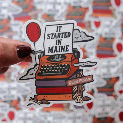 Stuck on Maine - Stephen King Maine Sticker: Typewriter, Red Balloon - PMA Store at the Portland Museum of Art, Maine