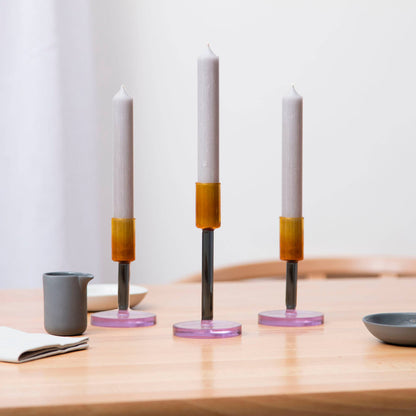 Block Design - Glass Candlestick - Medium: Green and Pink - PMA Store at the Portland Museum of Art, Maine