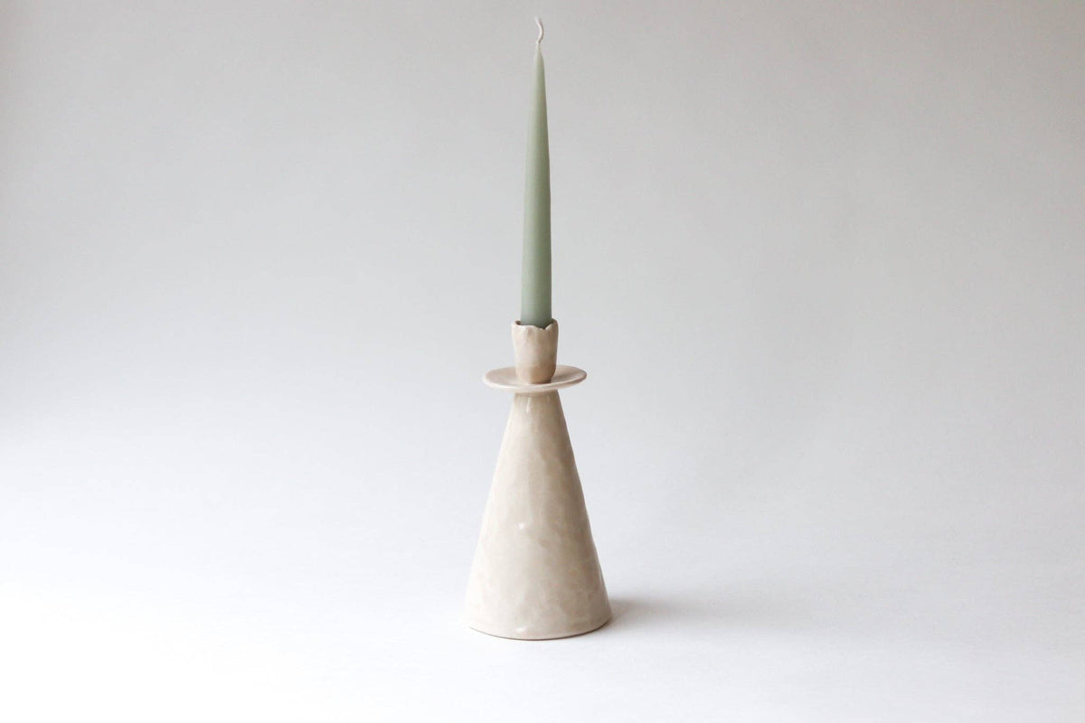 Elizabeth Benotti Ceramics - Everyday Pinched Candlestick Holder: Deep ocean / Tall - PMA Store at the Portland Museum of Art, Maine
