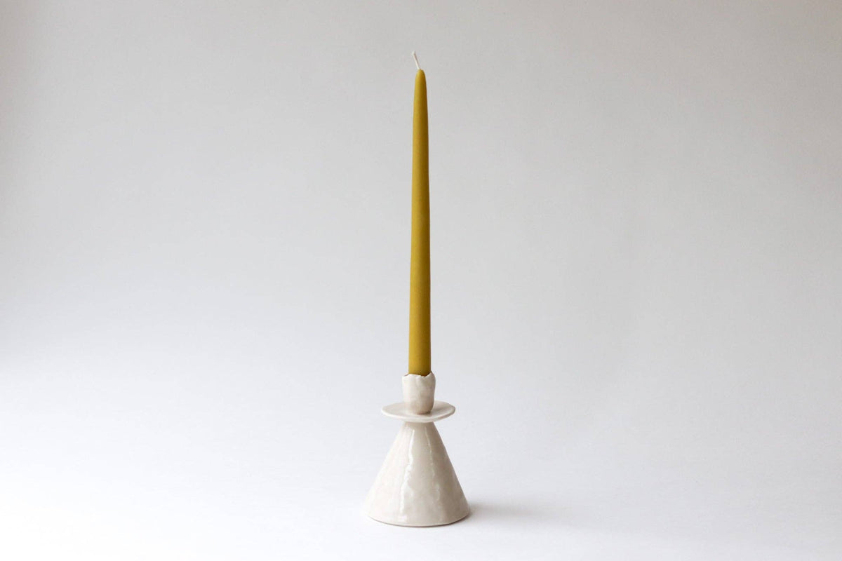 Elizabeth Benotti Ceramics - Everyday Pinched Candlestick Holder: Striped / Short - PMA Store at the Portland Museum of Art, Maine