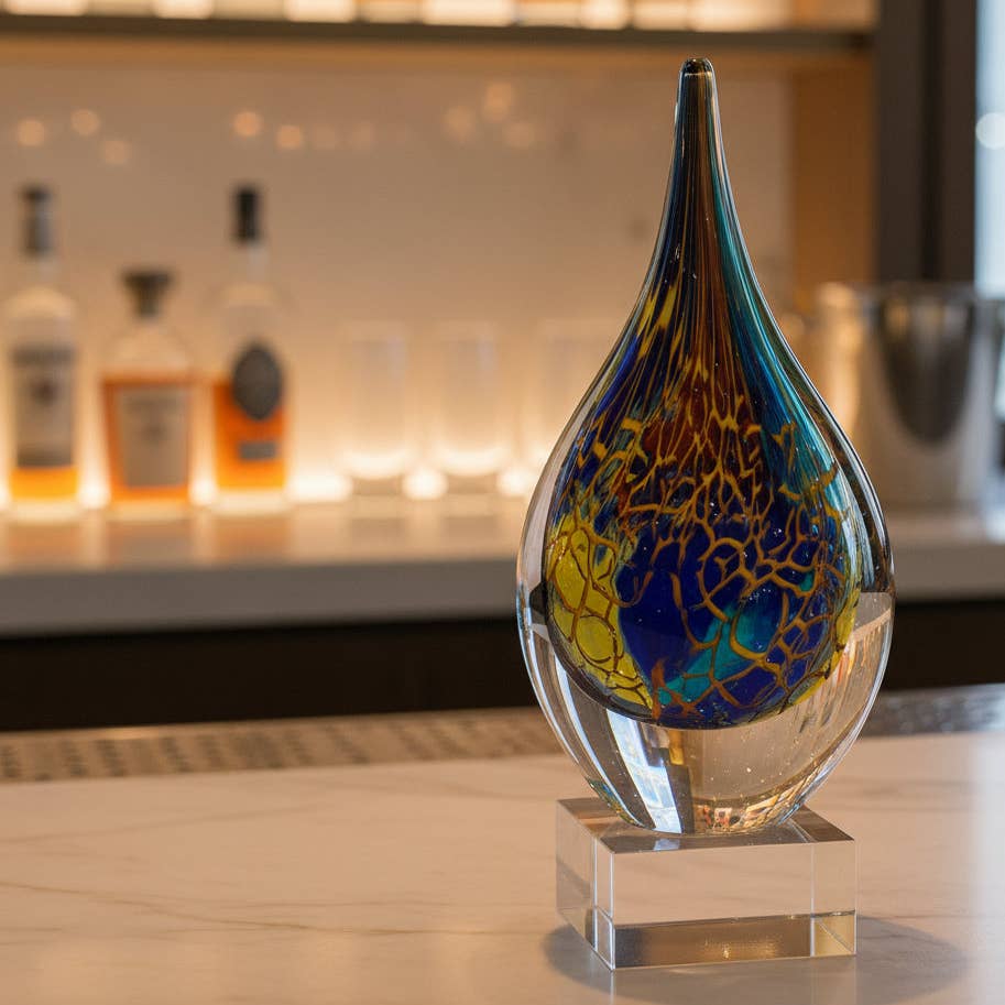 Badash - Firestorm Murano Style Art Glass 12" Teardrop on Base - PMA Store at the Portland Museum of Art, Maine