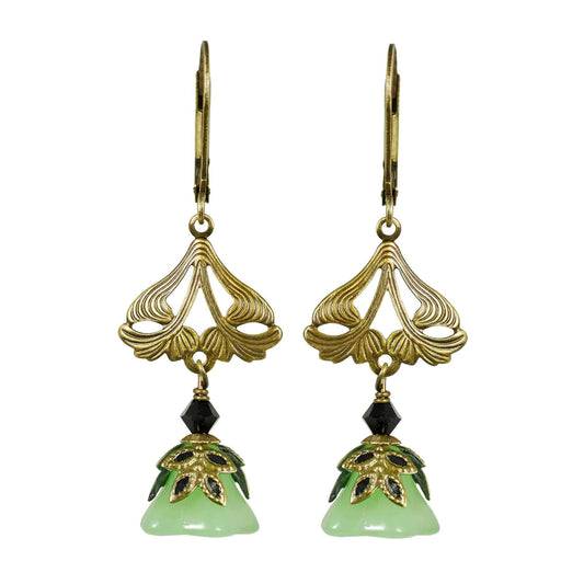 NoMonet - Fairyland: Love Light Classic Hand Painted Floral Earrings: Gold Jade And Black - PMA Store at the Portland Museum of Art, Maine