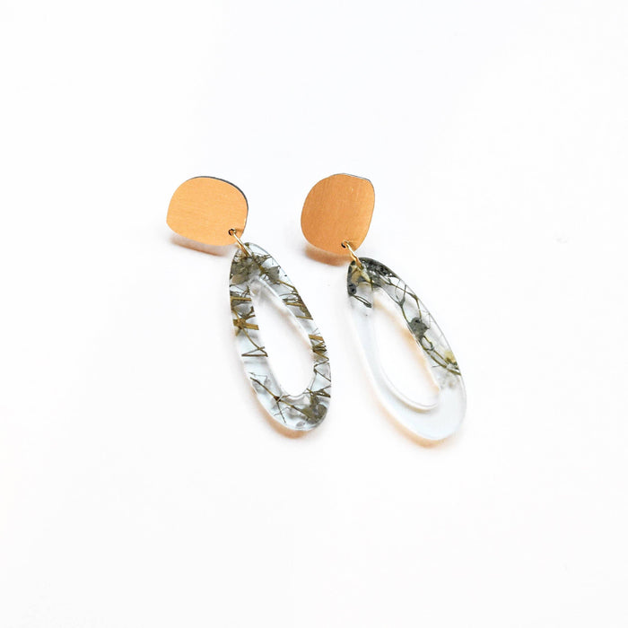 dconstruct - Ecoresin Earrings - Fluid Oval Drop: Lunar / Gold