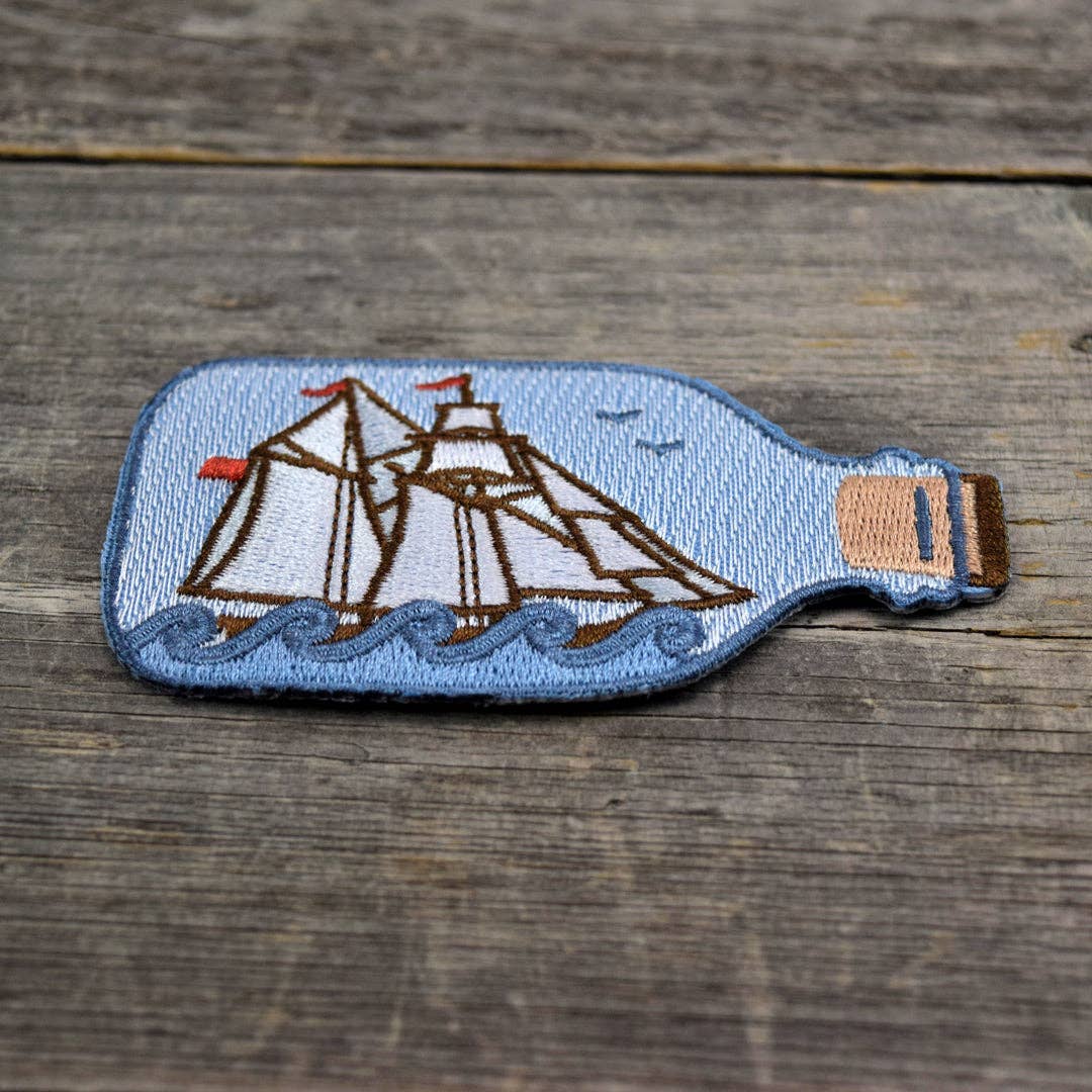 Quiet Tide Goods - Ship in a Bottle Embroidered Patch - PMA Store at the Portland Museum of Art, Maine