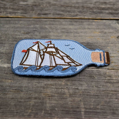 Quiet Tide Goods - Ship in a Bottle Embroidered Patch - PMA Store at the Portland Museum of Art, Maine
