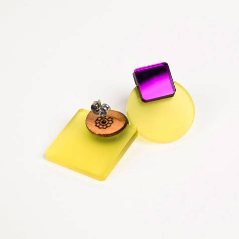Pamela Coromoto - Glare Mini Earrings: Jade and Purple Mirror