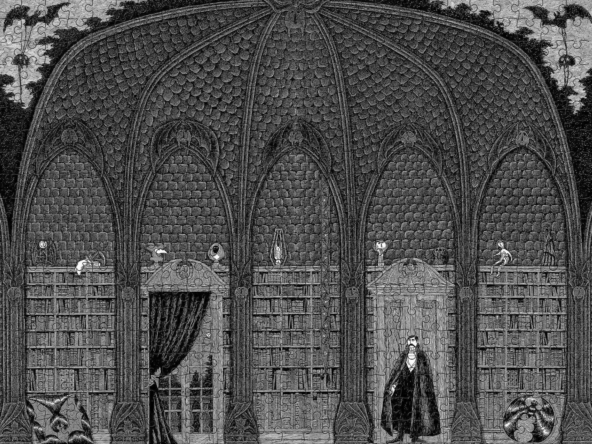 Pomegranate - Edward Gorey: Dracula in Dr. Seward's Library 500-piece Jigsaw Puzzle - PMA Store at the Portland Museum of Art, Maine