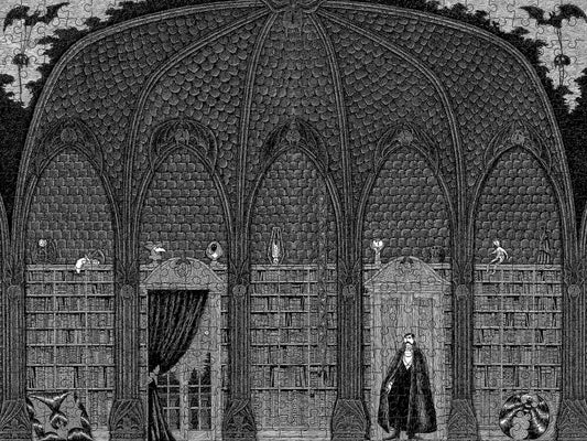 Pomegranate - Edward Gorey: Dracula in Dr. Seward's Library 500-piece Jigsaw Puzzle - PMA Store at the Portland Museum of Art, Maine