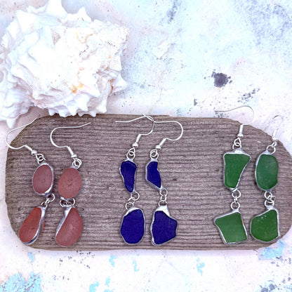 Cyn Elizabeth Studios - Drift Duo Sea Glass Earrings: Carded on white cardstock - PMA Store at the Portland Museum of Art, Maine