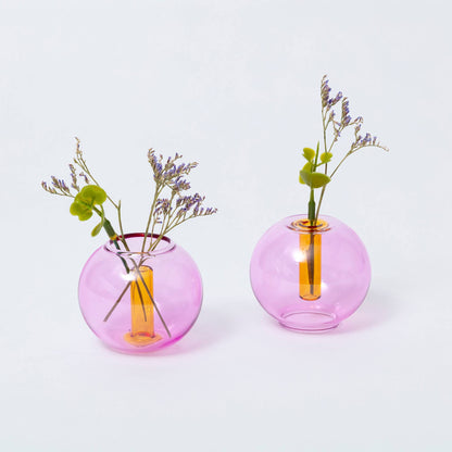 Block Design US - Mini Bubble Glass Vase: Blue and Yellow