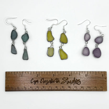Cyn Elizabeth Studios - Drift Duo Sea Glass Earrings: Carded on white cardstock - PMA Store at the Portland Museum of Art, Maine