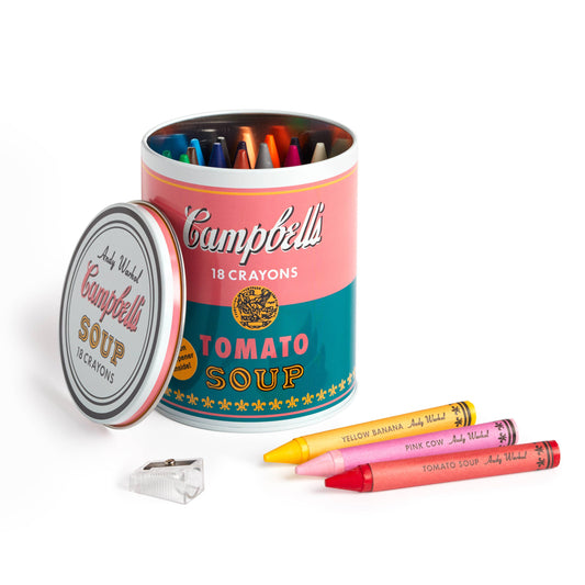 Chronicle Books - Andy Warhol Soup Can Crayons + Sharpener - PMA Store at the Portland Museum of Art, Maine