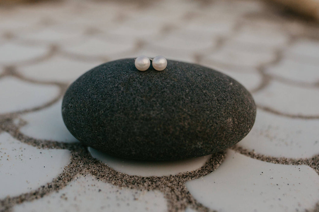 Sea Salt & Silver - White Pearl Stud Earrings: Small - PMA Store at the Portland Museum of Art, Maine