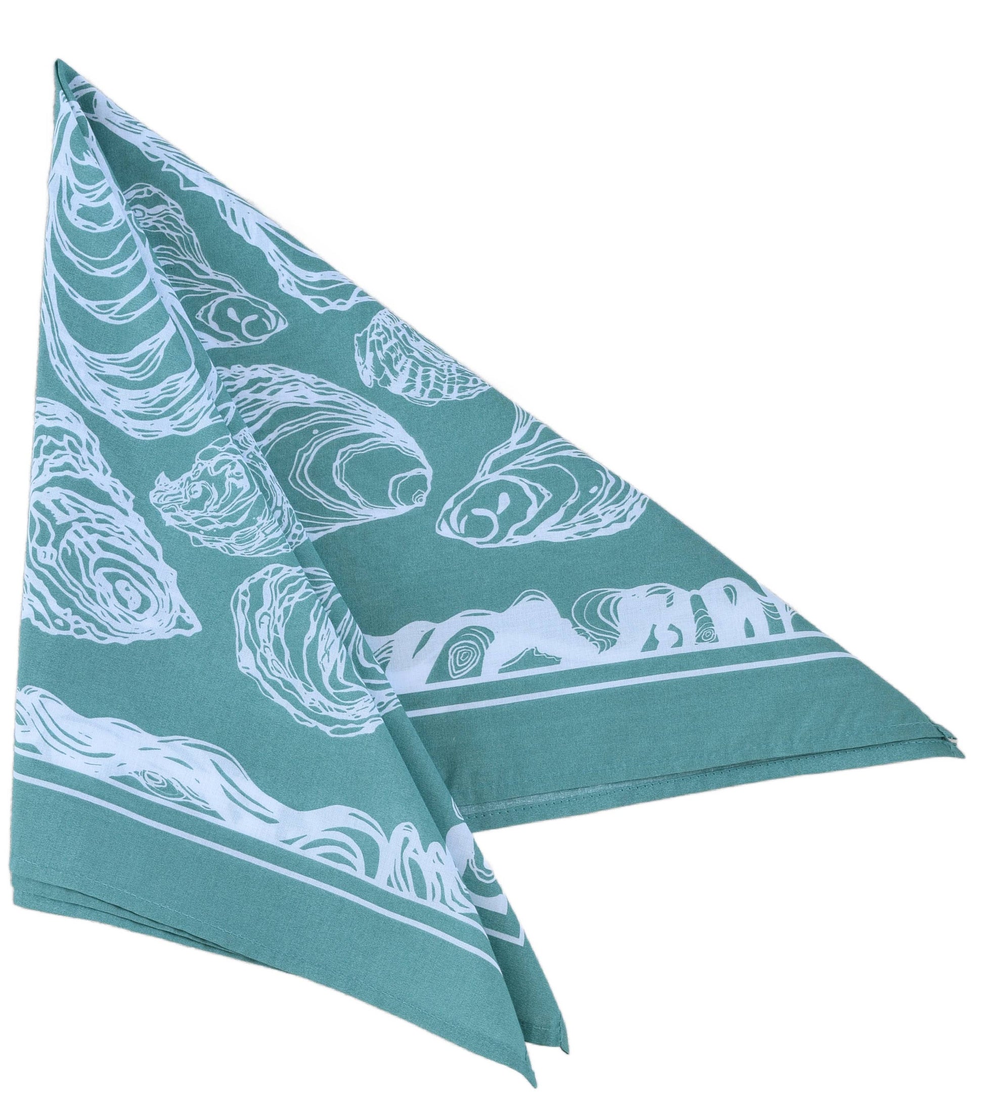 Hearth and Harrow - Oyster Bandana - 100% Cotton - Hand Printed - Green Teal - PMA Store at the Portland Museum of Art, Maine